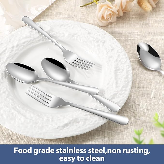 32-Piece Forks and Spoons Set, Premium Stainless Steel Silverware, Mirror Polished & Dishwasher Safe, Food Grade Cutlery Set for Home, Kitchen, Restaurant, Party Use（16 Forks and 16 Spoons）