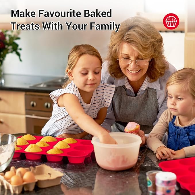 Redfly 2 Pack Silicone Muffin Pans for Baking & Cupcake Pan - 12 Cup Regular Size Silicone Molds, BPA Free Egg Bites Mold