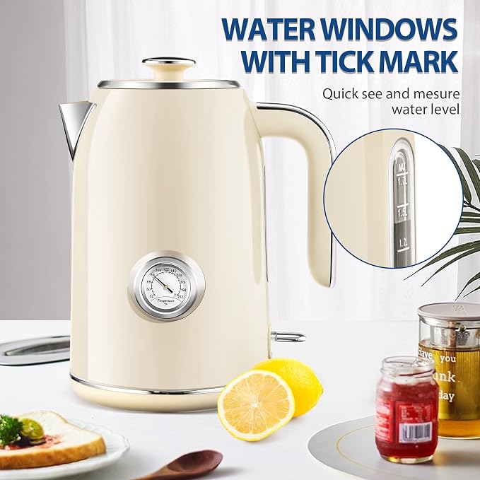 PUKOMC Electric Kettle, 1.7L Stainless Steel Electric tea kettle | Temperature Gauge, Fast Boiling, Auto Shut - off, BPA - Free, Boil - Dry Protection 1500W, LED Light, Easy clean