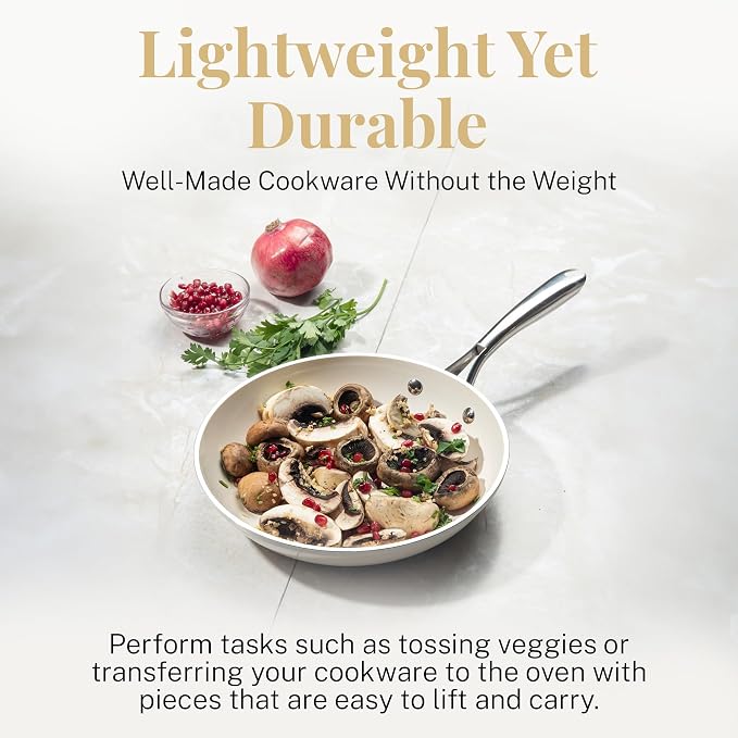 GOTHAM STEEL 5.5 Qt Saute Pan with Lid - Nonstick Deep Frying Pan, 100% PFOA Free Ceramic, Dishwasher Safe, Cream White