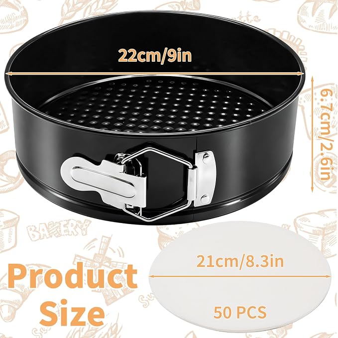 9 Inch Springform Pan Nonstick Cheesecake Pan with Removable Bottom, Round Cake Mold with 50PCS Parchment Paper for Baking Pie Cake Pizza and Quiches
