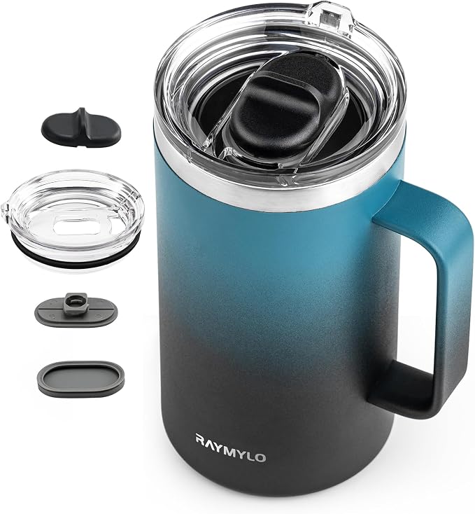 Insulated Travel Large Coffee Mug with Handle, Coffee Tumbler Cup 24oz | Detachable Lid for Thoroughly Clean, Thermal Cup with Double-Wall Stainless Steel Vacuum Insulation, Spill Proof & BPA Free