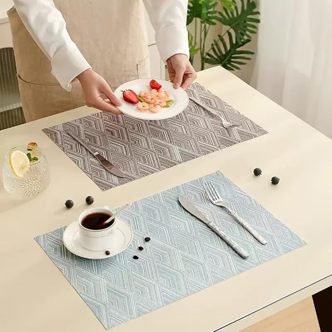 Druable Placemats Set of 4, Plastic Heat-Resistant Non-Slip Vinyl Place Mats Washable Easy to Clean Indoor Outdoor (18"x12", Blue)