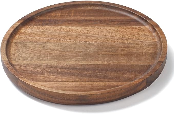 Round Wood Tray, Acacia Wooden Decorative Serving Tray for Coffee Table and Home Decor, Wooden Appetizer Charcuterie Board for Kitchen Countertop (7.9 inch)