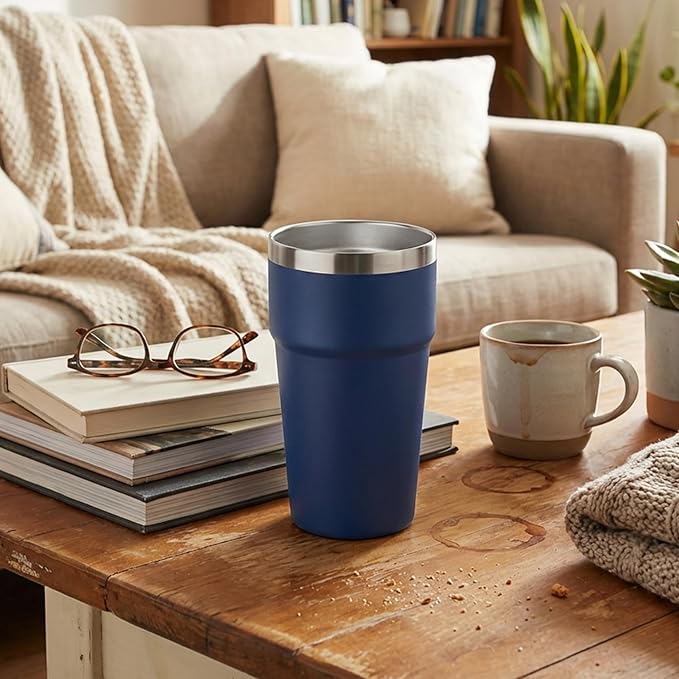 MEWAY 16oz Tumbler Double Wall Vacuum Insulated Travel Mug Bulk, Stainless Steel Tumblers with Lid, Powder Coated Coffee Cups for Cold & Hot Drinks (Navy,1 Pack)
