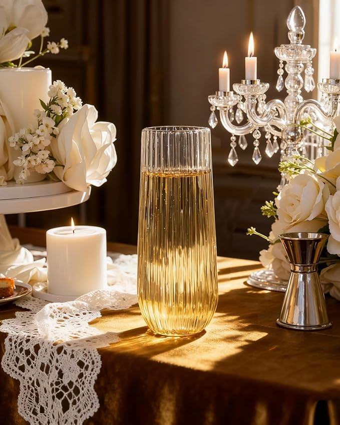 Ciaell 48 Pack Plastic Champagne Flutes for Weddings Birthdays | 9 oz Clear Ribbed Mimosa Glasses, Heavy Duty Plastic, Champagne Wine Mimosas Cocktails for Parties Catering Bars