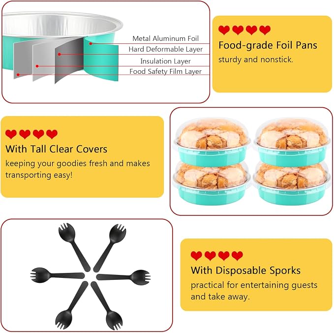 LNYZQUS 8oz Mini Pie Tins with Lids 50 Pack, 4 Inch Individual Cake Pans | Foil Disposable, Small Cake Tins, Mini Pie Containers, for Grad Bake Sale Baking and Packaging, Cyan Blue