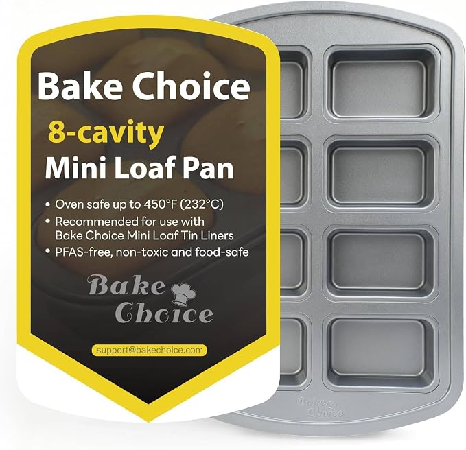 Bake Choice Mini Loaf Pan, 8-Cavity Non-Stick Carbon Steel Baking Pans Set | Baking Pan for Banana Bread, Cornbread, Cheesecake, Muffins, Pound Cake, Small Meatloaf, Bread Pan