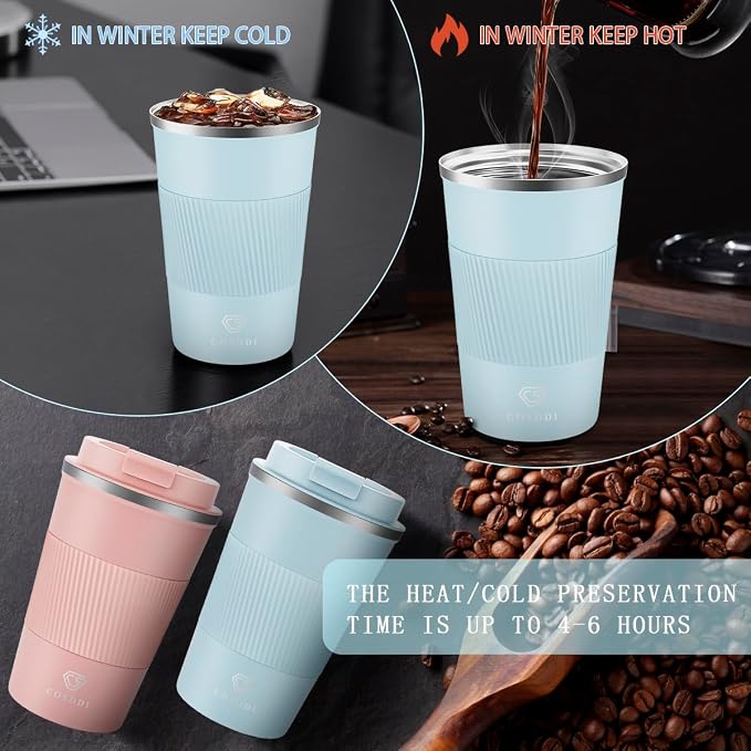 CS COSDDI 12 oz Coffee mug - Stainless Steel Coffee Cup with Leakproof Lid | Stainless Steel Double-wall insulation, 6-Hour Heat Retention, 360°Leak proof, BPA-free, Reusable And To Go Coffee Mug