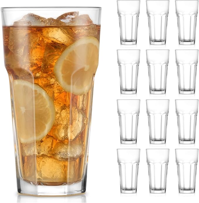Libbey Gibraltar DuraTuff Drinking Glass Drinking Cup Set, Iconic Heavy Base Bar Glassware Thick Drinking Glasses Set of 12, 22-Ounce Iced Tea Glasses