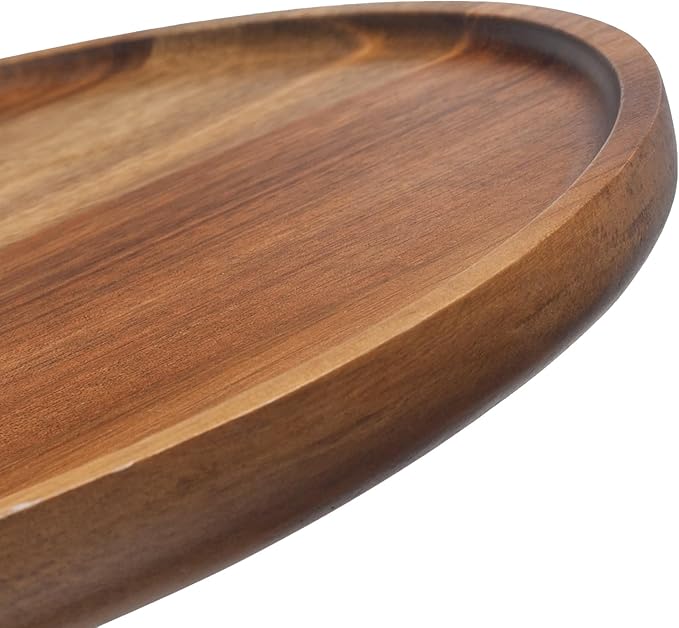 Round Wood Tray, Acacia Wooden Decorative Serving Tray for Coffee Table and Home Decor, Wooden Appetizer Charcuterie Board for Kitchen Countertop (11.8 inch)