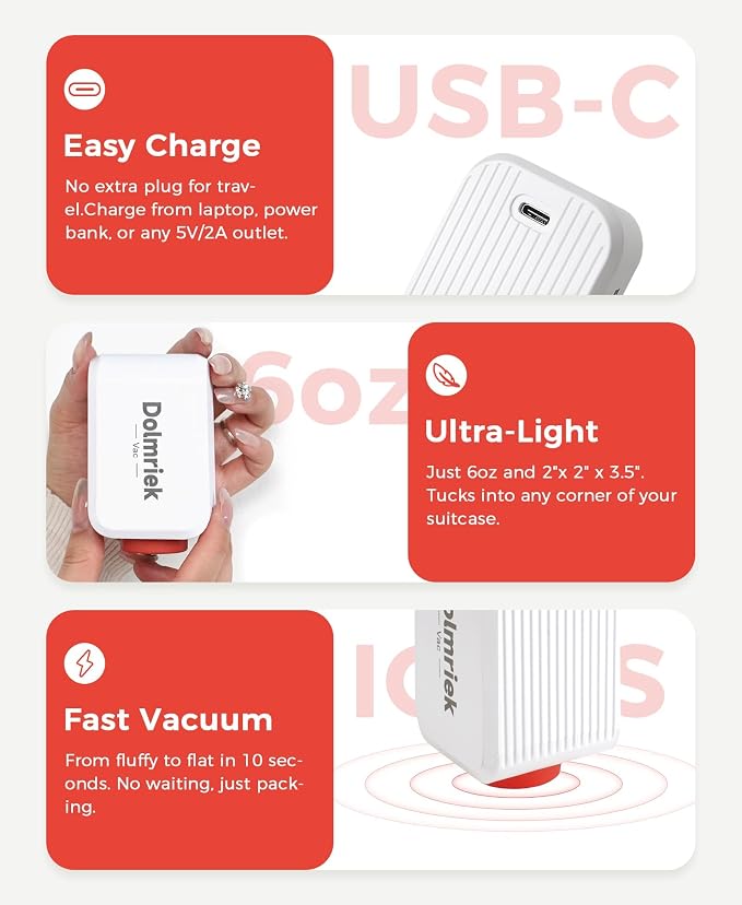 18-Pack Vacuum Seal Bags for Clothing Travel with Cordless Pump | Vacuum Storage Bags for Clothes with 4000Pa Suction, 2400mAh Rechargeable Pump, Carry-On Packing for Luggage and Suitcases