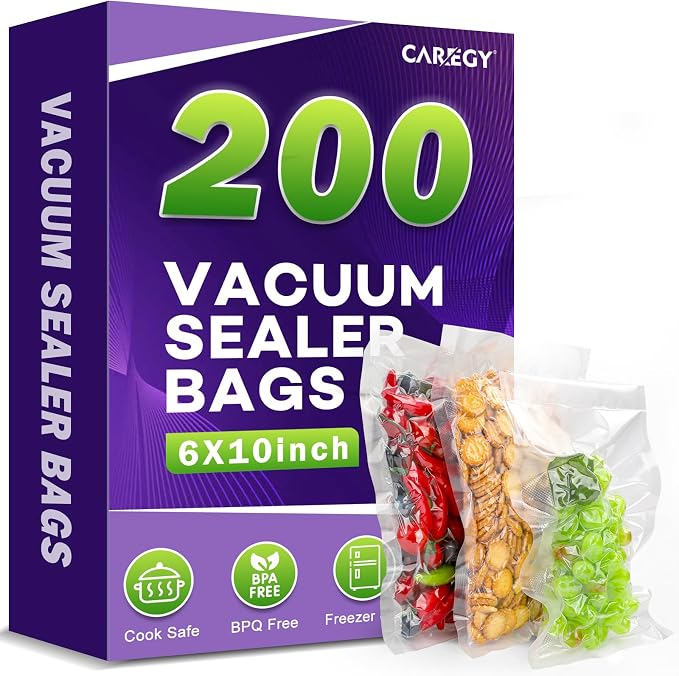 CAREGY Vacuum Sealer Bags 200 Pint 6" x 10" | with BPA Free for Food Storage Meal Prep or Sous Vide