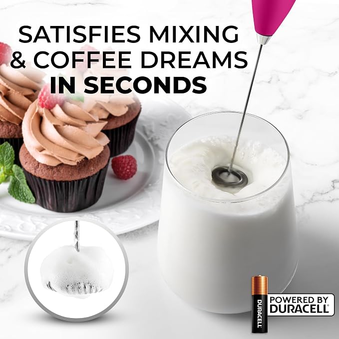 Zulay Powerful Milk Frother for Coffee with Upgraded Titanium Motor - Handheld Electric Whisk, Milk Foamer, Mini Mixer & Coffee Blender for Frappe, Latte, Matcha, No Stand - Dragonfruit
