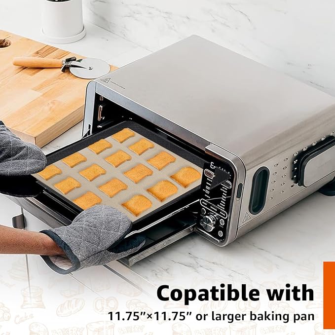 2Pcs Silicone Baking Mats for 12 Inch Cake Pan/12x12 Cheesecake Pan/Toaster Oven Air Fryer Liner, 11.75"Square Food Grade Silicone Mats for Baking, Non Slip Silicone Baking Sheet, Non Stick Reusable