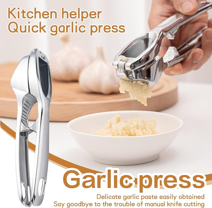 Kitchen Premium Garlic Press - Zinc Alloy | Crushes Garlic Cloves, Crushes Ginger Chunks, Crushes Nuts and Seeds, Comfortable to Use, Dishwasher Safe