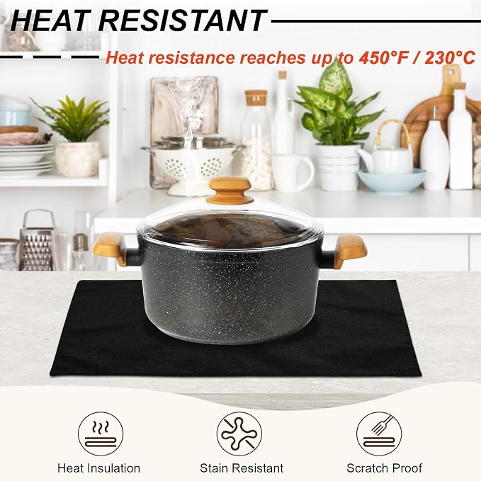 Cloth Placemats Set of 4, Cotton Linen Blend Place Mats, Black | Machine Washable, Double Layered, Heat Resistant, Fabric Dining Table Mats for Kitchen, Indoor & Outdoor, 13" x 19"
