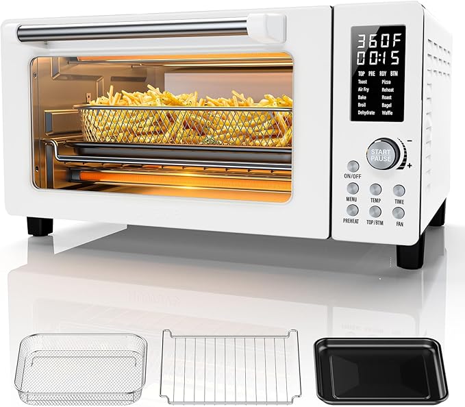 Nuwave Bravo Pro Convection Air Fryer Toaster Oven Combo | 2026 New Improved,10-in-1, 50°-450°F Control, Quick Even Crisp Tech, 21Qt, PFAS Free, Cream