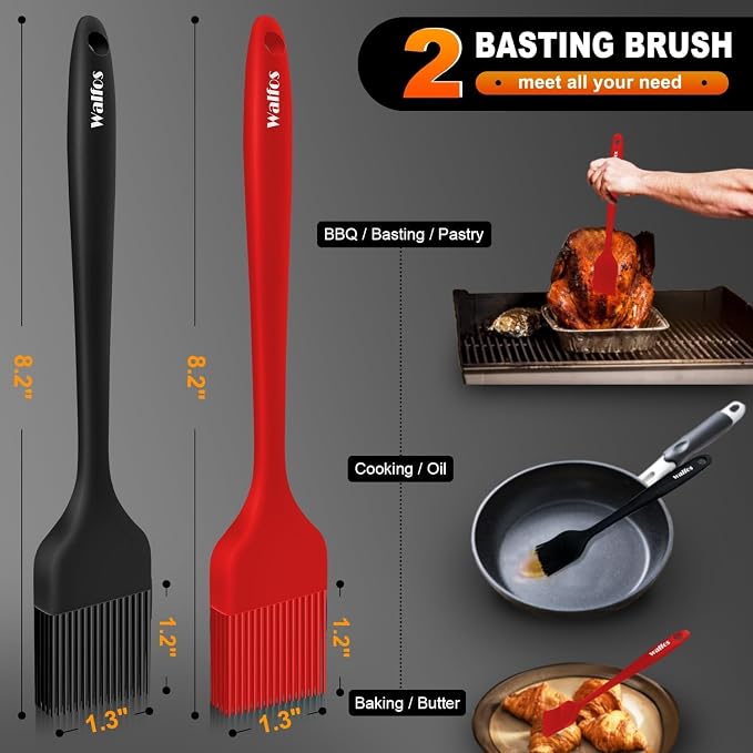 Walfos Pastry Brush, 600℉ Heat Resistant Silicone Basting Small Brush For Baking Cooking BBQ Kitchen king, Desserts, BPA Free&Dishwasher Safe