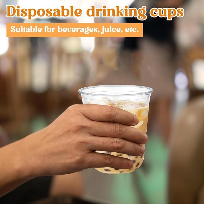 Ziliny 100 Pcs 14oz Plastic Stemless Wine Glasses Disposable, Clear | Plastic Wine Glasses for Parties Weddings Birthdays, Cocktail Drinking Cups, Round Bowl, Bulk Event Supplies