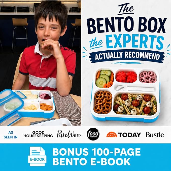 Bento Lunch Box and Snack Container Value Set| Meal Planning Portion Containers for Kids or Adults, School or Work | BPA Free | Microwave Safe | Utensils | 4 Pack, Large and Mini, Blue + Navy