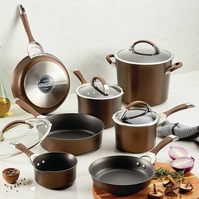 Circulon Symmetry Non Stick Pots and Pans Set, 11-Piece, Chocolate | Hard Anodized Induction Pots and Pans Set, Durable, Dishwasher and Oven Safe to 400°F, Compatible With All Stovetops
