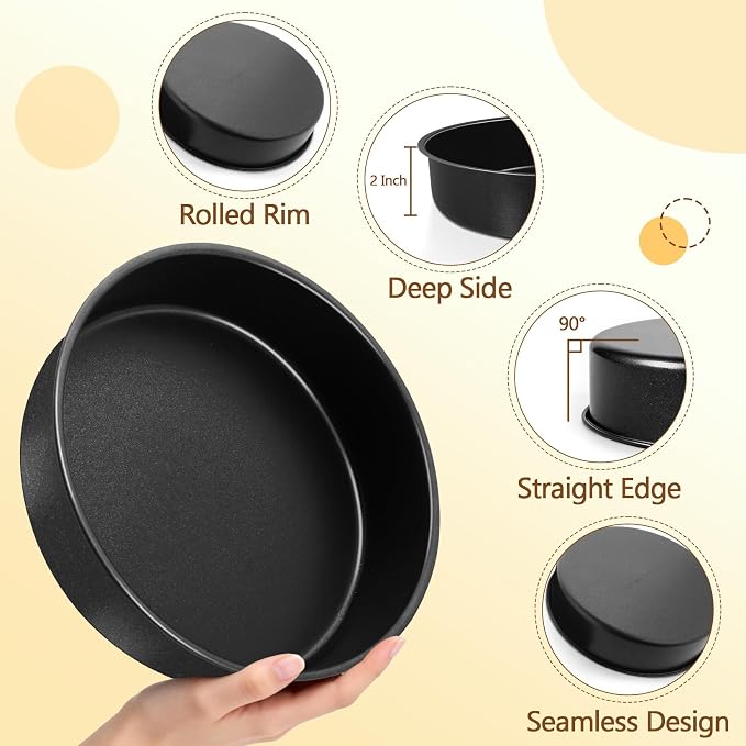 P&P CHEF 9 Inch Cake Pan Set of 3, 3 Pcs Nonstick Round Cake Baking Pans | Stainless Steel Core & Non-stick Coating, Layer Cakes Tin for Cooking, Ideal for Birthday Wedding, Oven & Dishwasher Safe