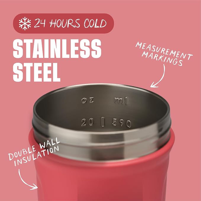 BlenderBottle Sport Flip Stainless Steel Shaker Bottle 24 oz Pink
