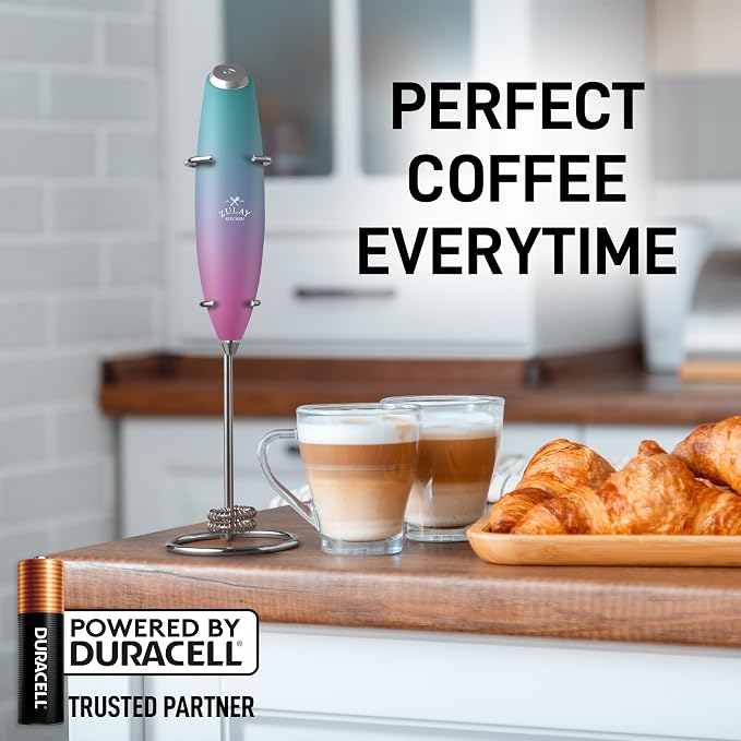 Zulay Kitchen Powerful Milk Frother Wand With Duracell Batteries - Ultra Fast Handheld Drink Mixer - Electric Whisk Foam Maker for Coffee, Lattes, Cappuccino & Matcha - Double Whisk - Bubblegum