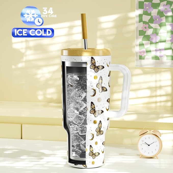 Meoky 40 oz Tumbler with Handle and Straw: Stainless Steel Insulated Tumbler with Lid and Straw - 100% Leak Proof Tumbler for Car Cup Holders - Travelers Commuters Workers, Winglet