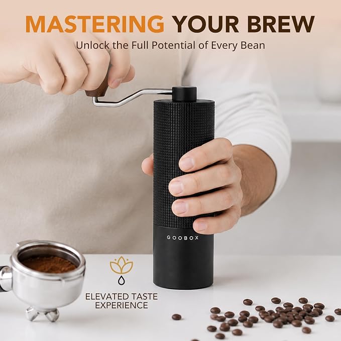 Portable Manual Coffee Grinder, Adjustable Stainless Steel Burr | Portable Aluminum Coffee Grinder with 28-Click Settings for Espresso, Pour Over and French Press