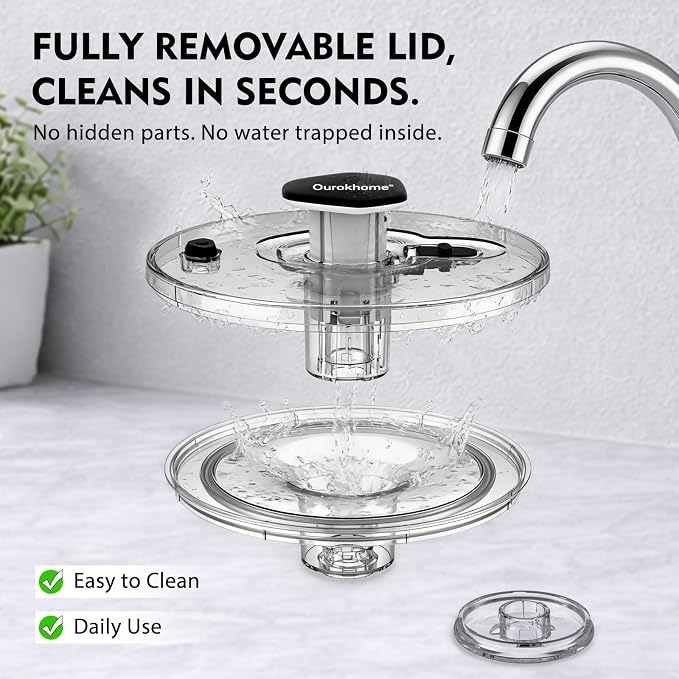 Ourokhome 6.3 QT Salad Spinner with Fully Removable Lid, Large Lettuce Dryer with One-Hand Press Pump, Instant Stop Brake Button and Retractable Handle, Vegetable Washer & Spinner for Greens and Herbs