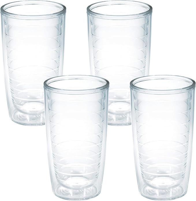 Tervis Clear & Colorful Tabletop Made in USA Double Walled Insulated Tumbler Travel Cup Keeps Drinks Cold & Hot, 16oz - 4pk, Clear | Made in USA, Double-wall Insulated, Shatterproof, BPA-Free, Dishwasher Safe, Fits Most Cupholders, Great to Gift, Set of 4