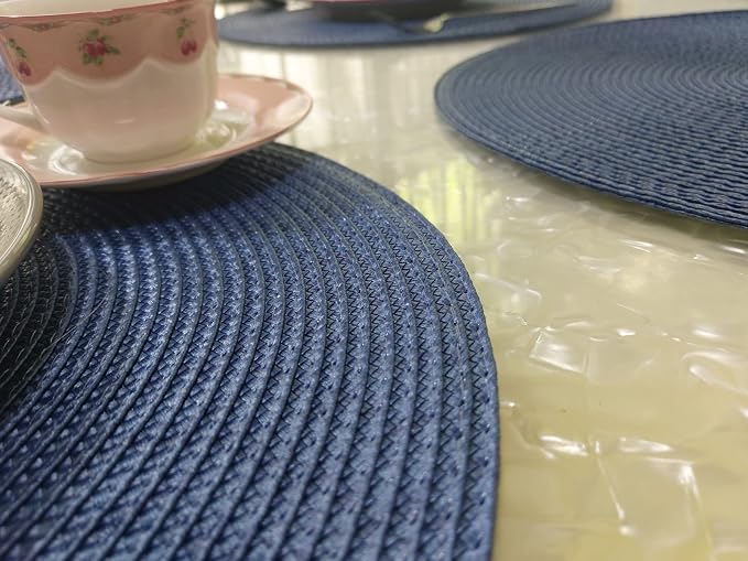 Zupro Round Placemats Set of 6,Braided 15 inch Table Mats Heat Resistant Non-Slip Washable,for Kitchen Dining Tables Four Seasons Dinner Parties Thanksgiving Christmas and Everyday Use.Royal Blue