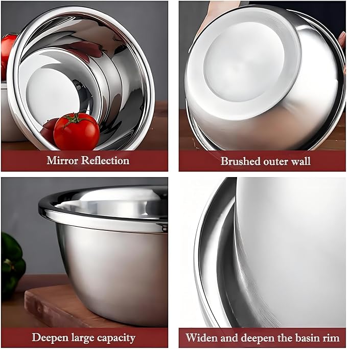 meleg otthon Stainless Steel Mixing Bowl, 23 Quart Salad Bowl, Metal Bowls, Stainless Steel Basin, Heavy Duty Deeper Edge Mirror Finish Dishwasher Safe Bowl