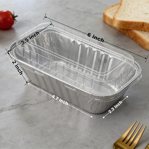 60 Pack Disposable Mini Aluminum Loaf Pans with Chear Lids,(6"x3.5"x2" )1 Lb Foil Loaf Pans,Disposable Aluminum Food Containers with Lids,Small Aluminum Tin Foil Baking Pan for Cakes, Bread, Meat