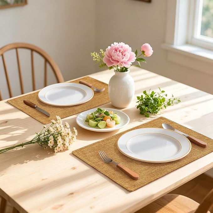 Homaxy Cloths Placemats for Dining Table Set of 6, 13" x 19", Amber | Heat Resistant, Washable, Cotton Linen Blend Table Mats, Easy to Clean Place Mats, Indoor Outdoor