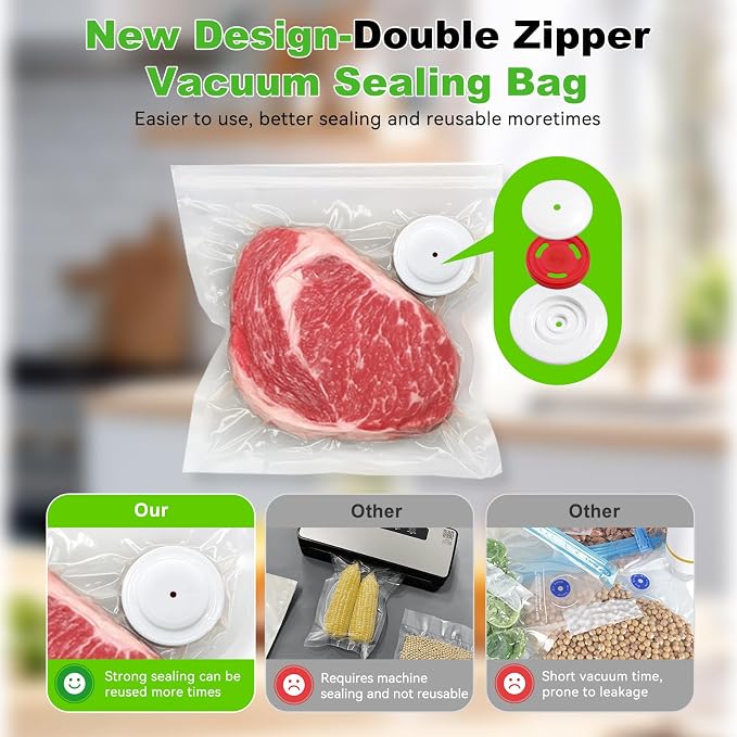 Vacuum Sealer Bag for Food, 40pcs Large Reusable Food Storage Bags | Vacuum Storage Bags with Air Valve for Meal Prep, Food Storage, Microwave,Compatible With Many Handheld Vacuum Sealers