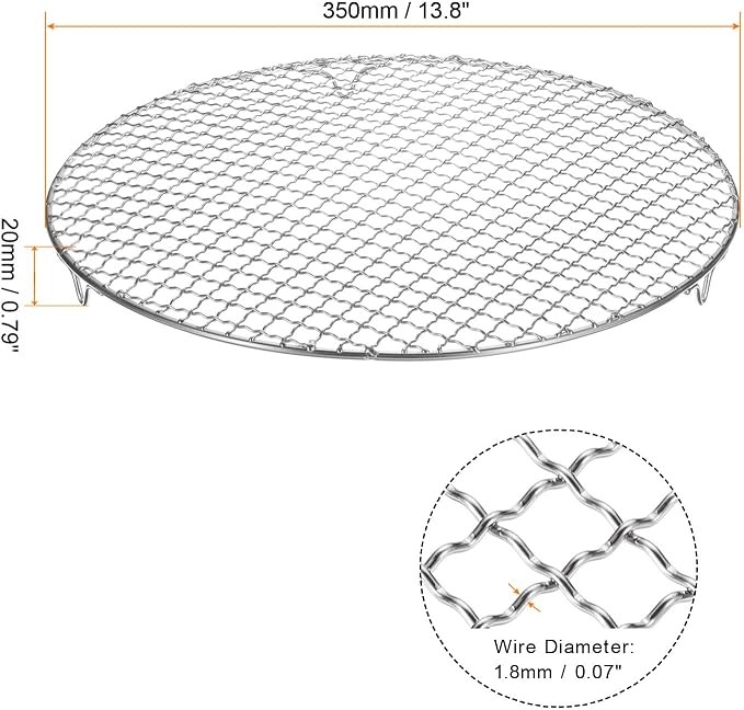 HARFINGTON 2pcs Round Cooking Rack 13.8-inch 201 Stainless Steel Cross Wire Barbecue Grill Net with 20mm Legs for Cooking Baking Steaming BBQ