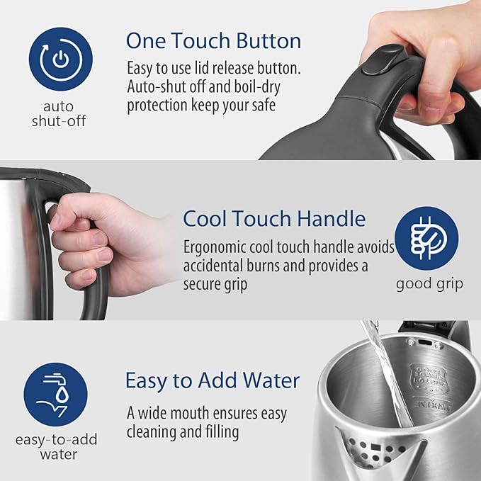 COMFEE' 1.7L Stainless Steel Electric Tea Kettle, BPA-Free Hot Water Kettle Electric with LED Light, Auto Shut-Off and Boil-Dry Protection, 1500W Fast Boil Electric Kettle (Pack of 6)