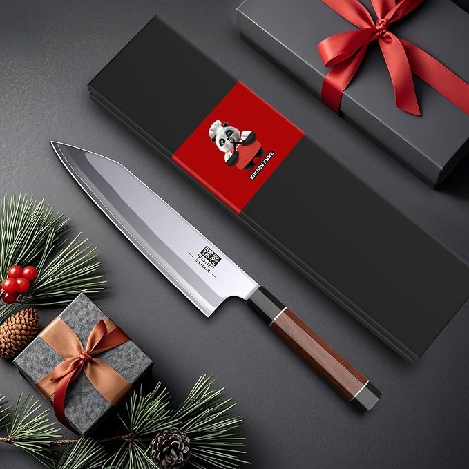 SHAN ZU 8 Inch Japanese Chef Knife, 9 Layers 10Cr15MoV High Carbon Steel | Professional Kitchen Knife, Sharp Cooking Knife with Ergonomic Red Sandalwood Handle, Meat Cutting Sashimi Kiritsuke Knife