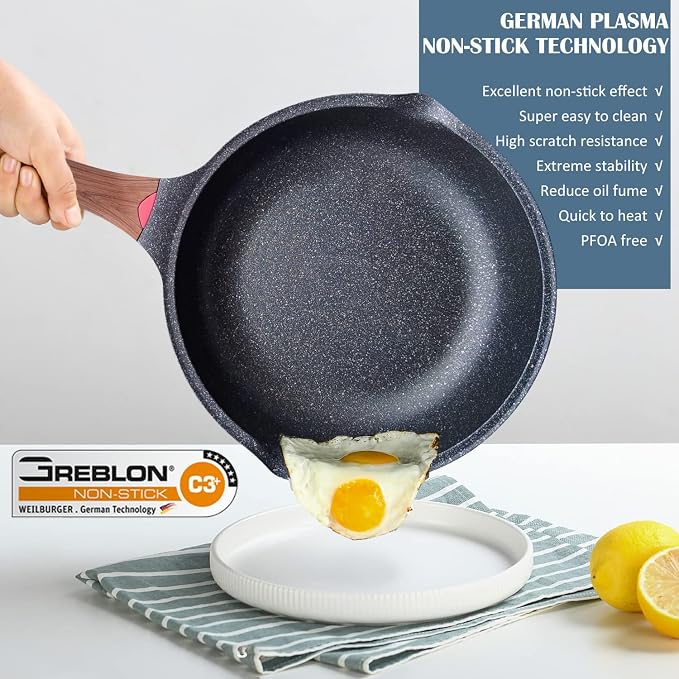 Vinchef Nonstick Deep Frying Pan Skillet with Lid, 11in/5Qt Saute Pan, German 3C+ Ceramic Coating Technology, Heat Indicator, Induction Compatible | German 3C+ toxin-free ceramic PFOA-free. Induction/gas compatible. Heat indicator handle. Lightweight d...
