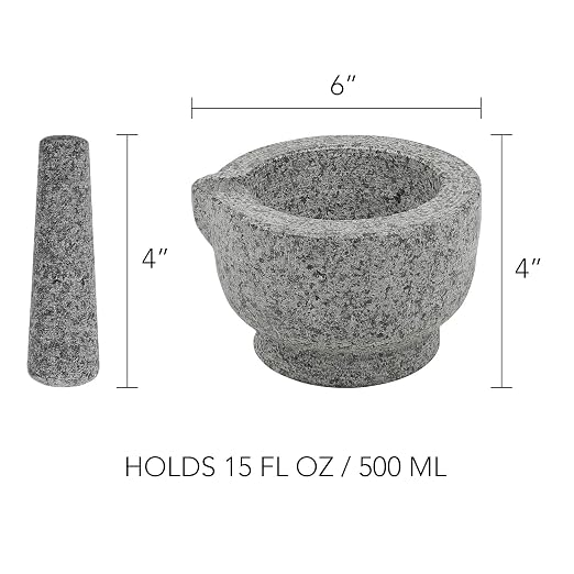 Granite Mortar and Pestle Set – Guacamole Bowl Traditional Molcajete, Large 15Fl Oz 2 Cup Capacity, Natural Stone Grinder with Pouring Spout + Bonus Recipe Ebook, Anti Slip Pad, Organic Cleaning Brush