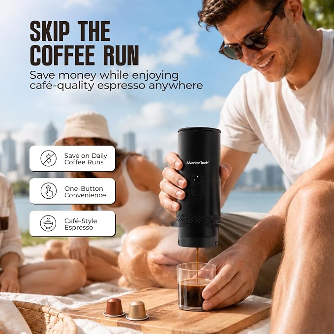 Portable Electric Espresso Machine, Mini Self-Heating Travel Coffee Maker for Ground Coffee & NS Capsules, Ideal for Camping, RV, Hiking & Office