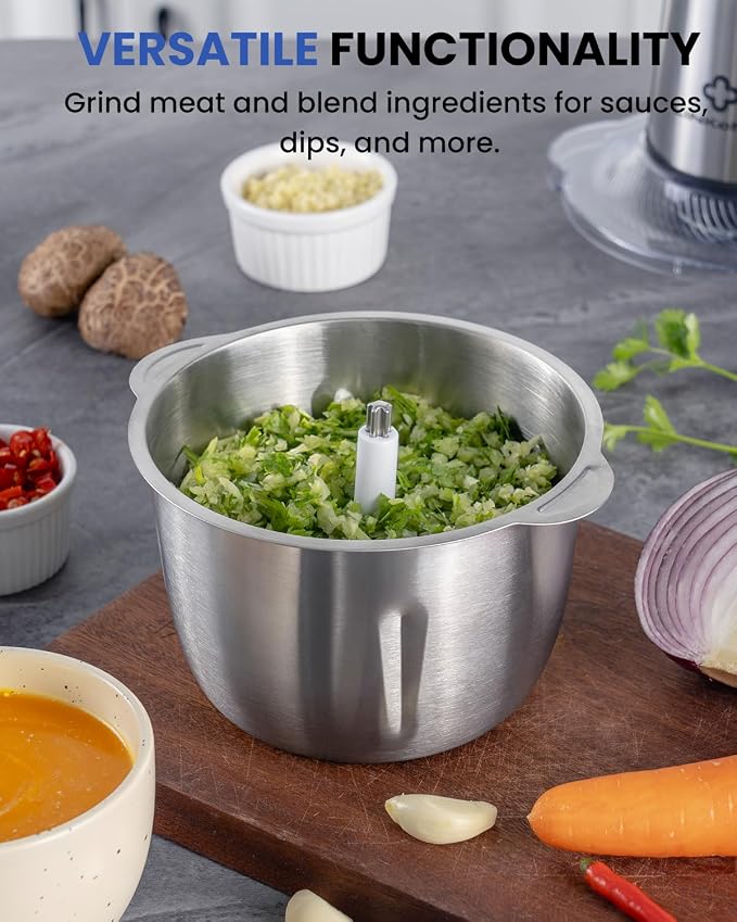 LINKChef Food Processor, 6 Cup Mini Food Chopper, 250W Electric Meat Grinder with Stainless Steel Blades, 1.5L Compact Kitchen Processor for Meat, Vegetables, Onion, Garlic & Baby Food