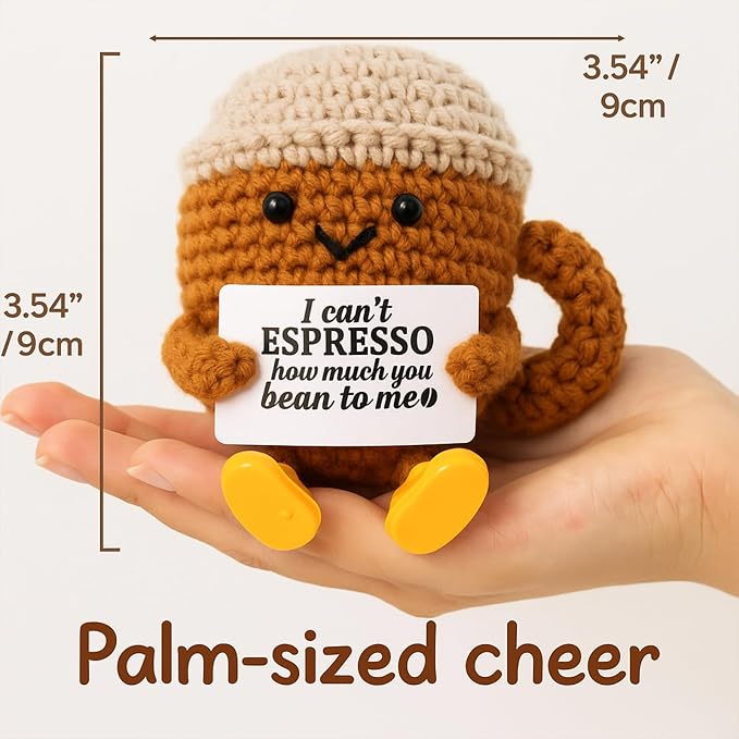Birthday Gift for Her Him Women Men Girlfriend Boyfriend, Positive Crochet Espresso Cup, Cute Small Coffee Lover Gift for Best Friend Couple Wife Husband Mom