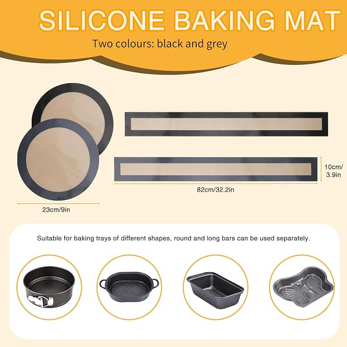Silicone Baking Mat for Springform Pan 9 inch, Silicone Baking Sheet, Baking Mats for Cheesecake Pan, Springform Pan Protector, Non Stick Baking Mat, Baking Tools (Black, Gray)