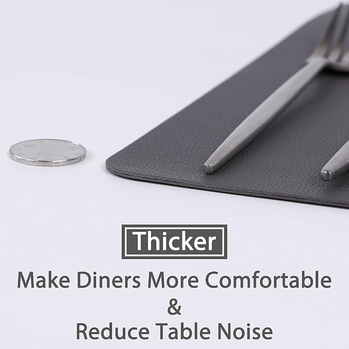 Wipeable Placemats Leather Table Mats Waterproof Heat-Resistant Easy to Clean for Dining Table Set Kitchen Table (6, Grey)