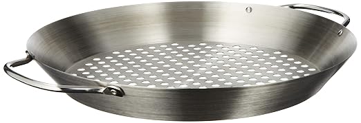 Tablecraft 12" Diameter Stainless Steel Grill Pan with Handles, Silver, Model: BBQ122