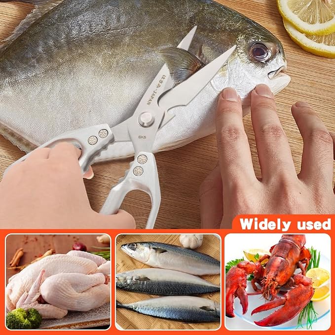 2Pcs Kitchen Scissors Set, Heavy Duty Sharp Silver Poultry Shears | All Purpose Kitchen Shear, Dishwasher Safe for Cutting Food, Chicken Bones & Turkey
